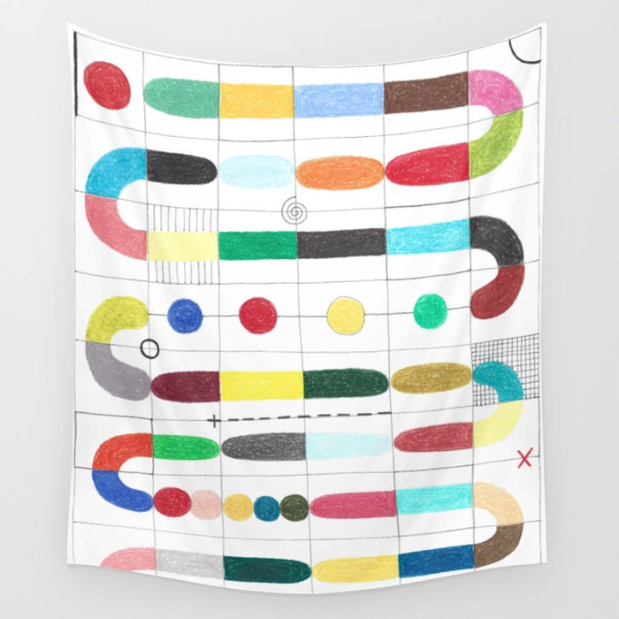 Colorful path. Abstract geometric colorful grid colored pencil whimsical original drawing of mysterious snake. Wall Tapestry