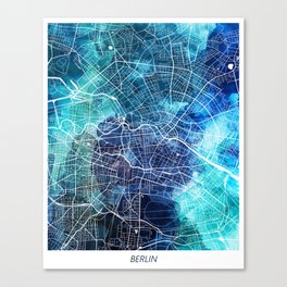 Berlin Germany Map Navy Blue Turquoise Watercolor Canvas Print
