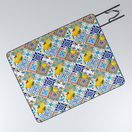 Tiles,mosaic,azulejo,quilt,Portuguese,majolica,lemons,citrus. Picnic Blanket