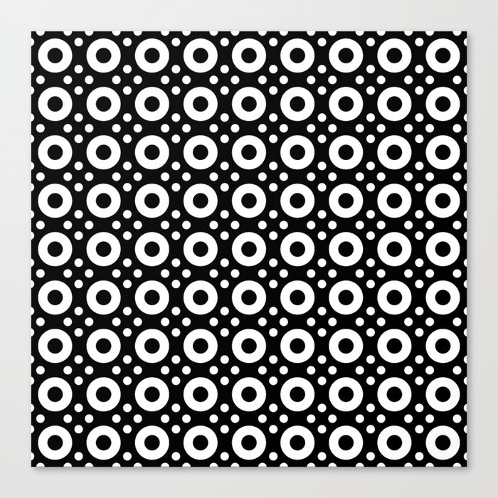 Dots & Circles 2 - White on Black Modern Abstract Repeat Pattern Canvas Print