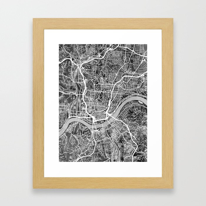 Cincinnati Ohio City Map Framed Art Print