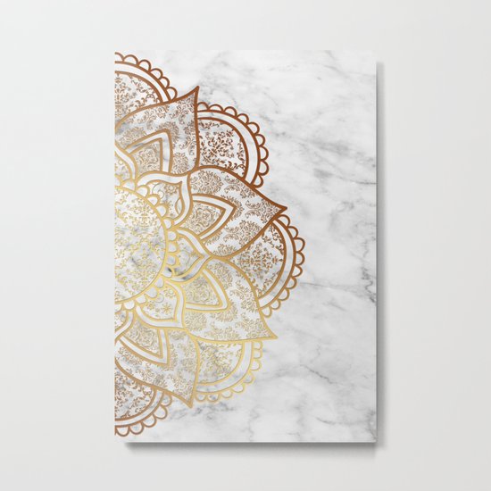 Mandala - Gold & Marble Metal Print