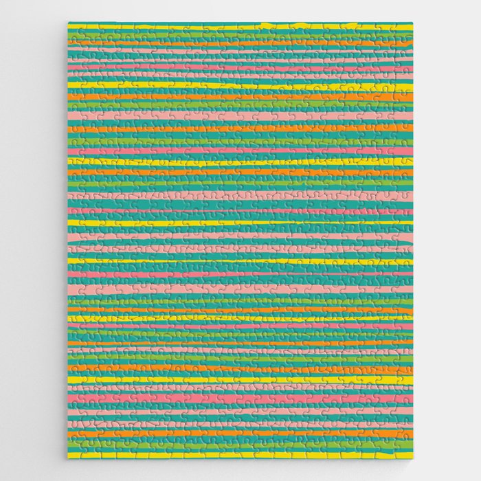 Natural Stripes Pattern Colorful Teal Spring Green Pink Yellow Orange Jigsaw Puzzle