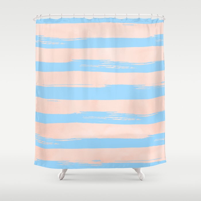 Trendy Stripes Sweet Peach Coral On Blue Raspberry Shower