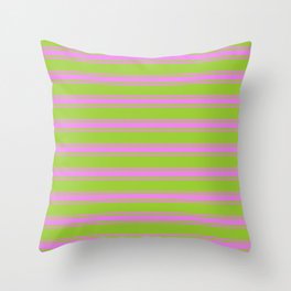 [ Thumbnail: Green & Violet Colored Lined/Striped Pattern Throw Pillow ]