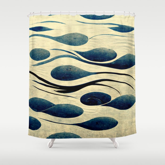 Minimal Abstract Drops of Water in Japanese Style Illustration Shower Curtain