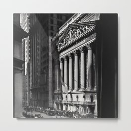 Wall Street, Stock Exchange, New York, New York black and white photograph Metal Print | Newyorkcity, Vintage, Poster, Photographs, Cityscape, Newyork, Skyline, Building, Roman, Wallstreet 