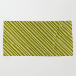 [ Thumbnail: Dark Khaki and Green Colored Striped Pattern Beach Towel ]