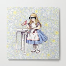 Trippy Alice Metal Print | Alice, Yellow, Night, Painting, Drinkme, Funny, Vintage, Texture, Vangogh, Trippy 