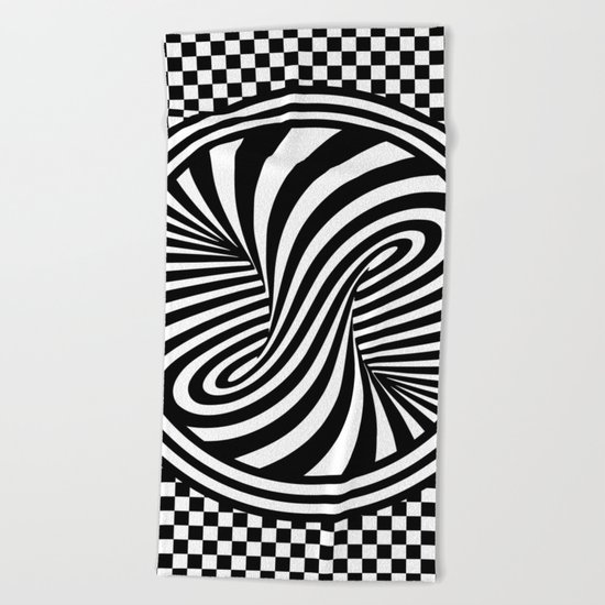 Black & White Twist & Check Design Beach Towel