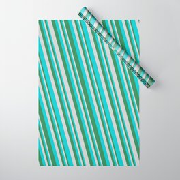 [ Thumbnail: Sea Green, Light Gray & Dark Turquoise Colored Stripes/Lines Pattern Wrapping Paper ]