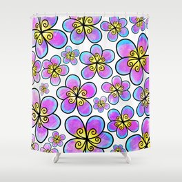 Doodle Daisy Flower Pattern 23 Shower Curtain