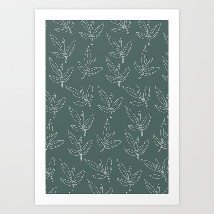 Minimal Line Art Leaf Pattern Green Art Print