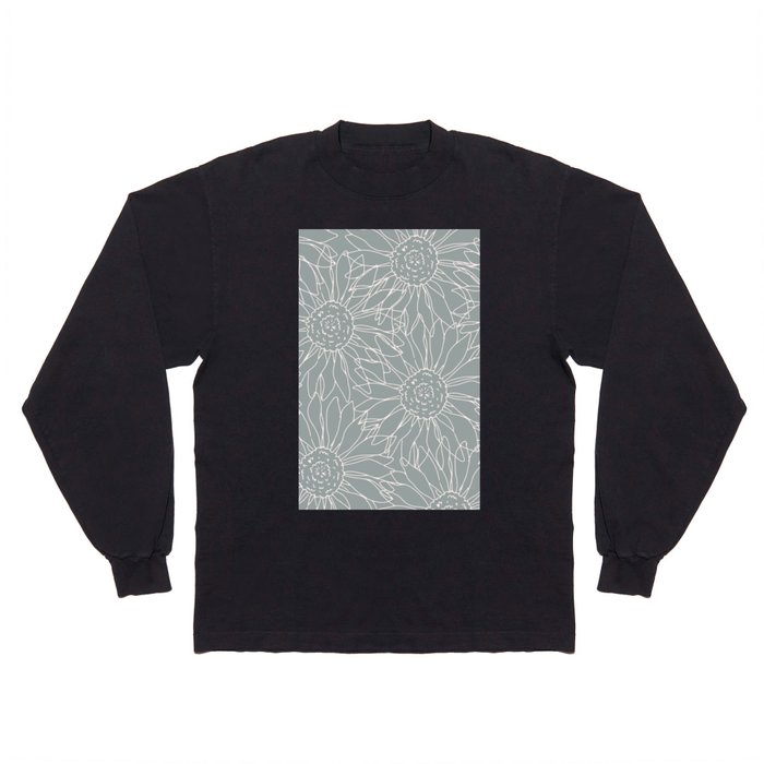 Bold Gray Blooming Sunflowers Long Sleeve T Shirt