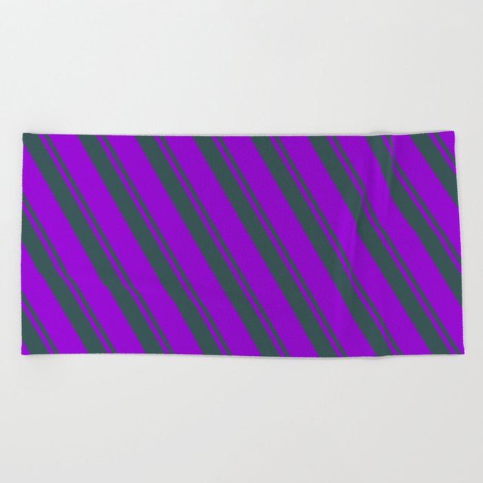 Dark Slate Gray & Dark Violet Colored Striped Pattern Beach Towel