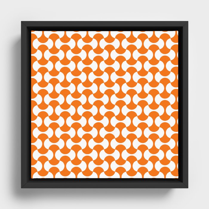 Orange and white mid century mcm geometric modernism Framed Canvas