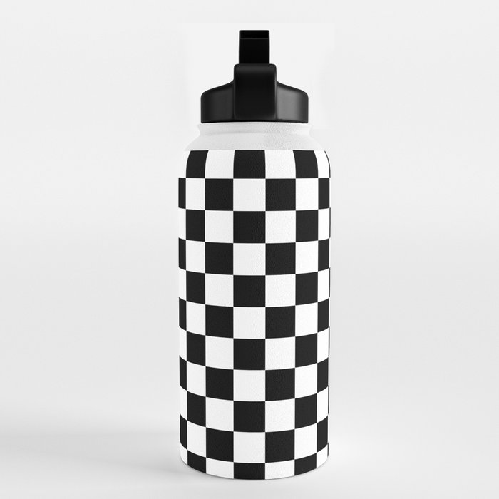 Check Checkered Checkerboard Geometric Black And White Pattern Water Bottle  by Daily Regina Designs