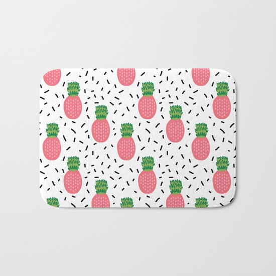Pineapples dots black and white pattern tropical fruits print Bath Mat