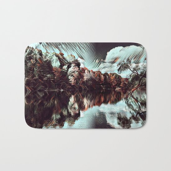 Dark & Eerie Forest on the River (Black & White) Bath Mat