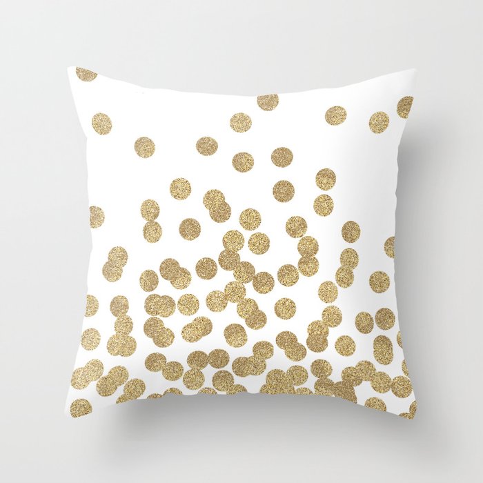 Gold Glitter Dots in scattered pattern Throw Pillow
