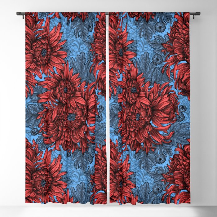 Red chrysanthemum flowers Blackout Curtain