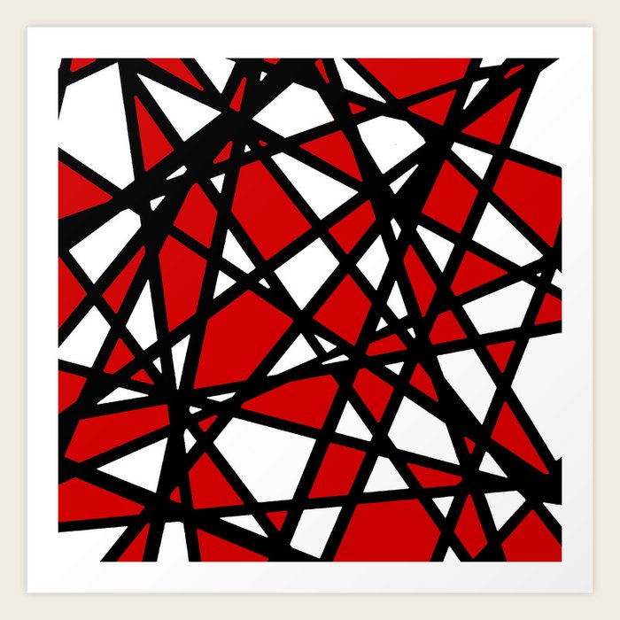 Black Lines Red Accent And White Background Abstract Art Print by