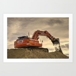 Can u dig it Art Print | Sea, Photo, Kent, Deal, Orange, Crawler, Excavator, Digger, Mechanical, Shovel 