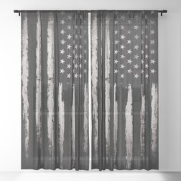 White Grunge American flag Sheer Curtain