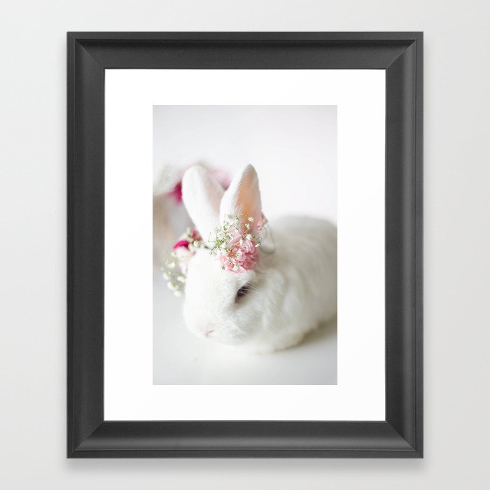 White Bunny Flower Crown Framed Art Print