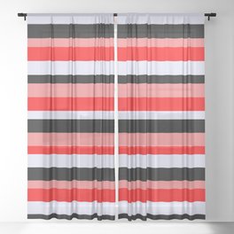 [ Thumbnail: Light Coral, Red, Lavender & Black Colored Stripes/Lines Pattern Sheer Curtain ]