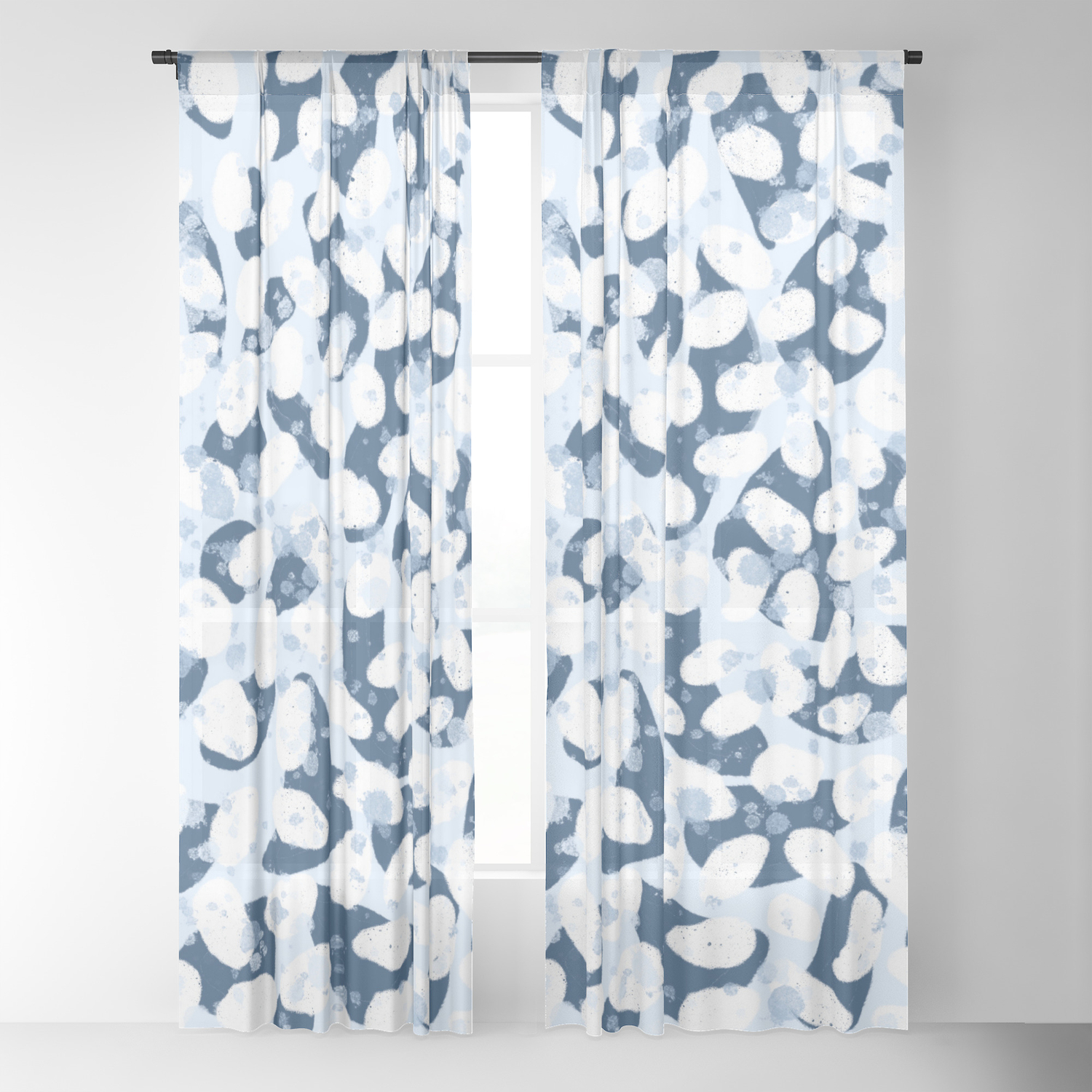 Abstract Leopard Navy Light Blue White Sheer Curtain By