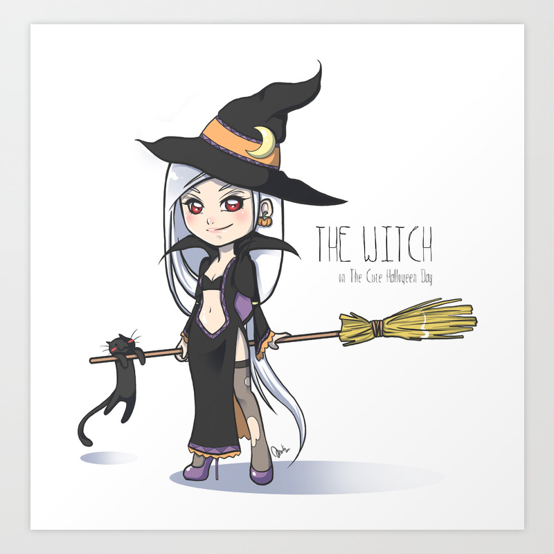 The Witch The Cute Halloween Day Art Print By Martavalentin Society6