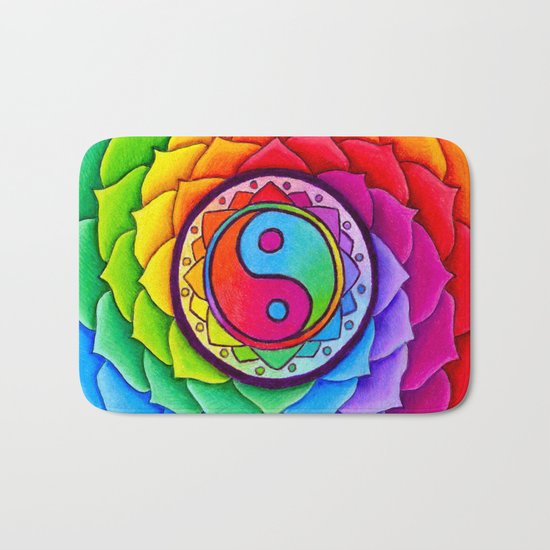 Healing Lotus Rainbow Yin Yang Mandala Bath Mat