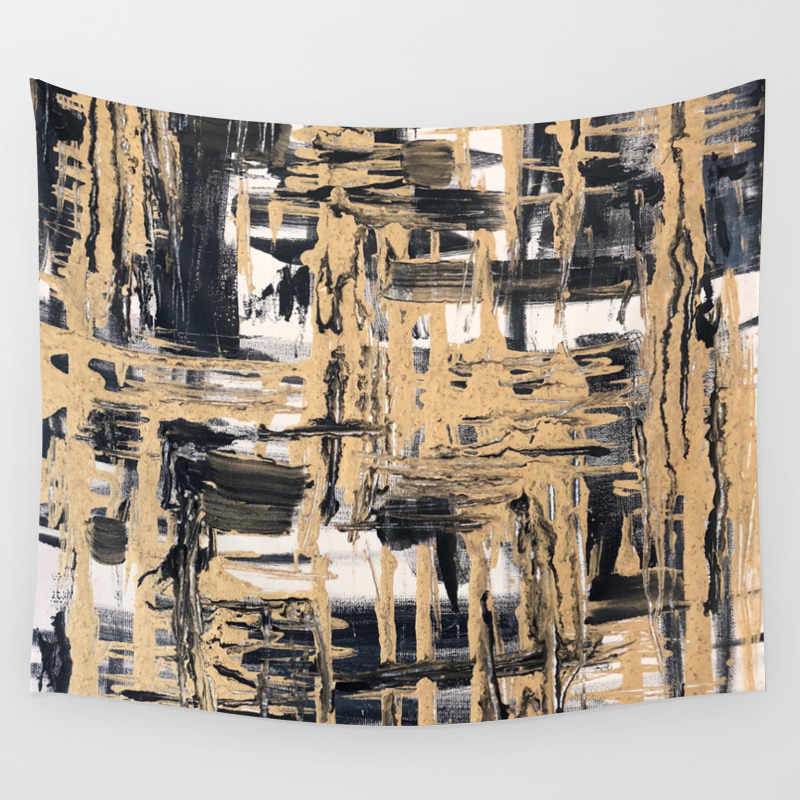 Black And Gold Abstract Painting Wall Tapestry By