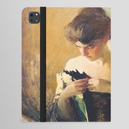 Study of a Young Woman in Black and Green portrait painting by John White Alexander iPad Folio Case