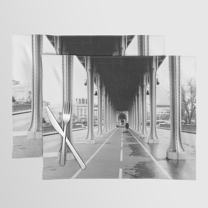 Pont de Bir-Hakeim | Steel bridge in Paris | Black and white Travel Photography Placemat