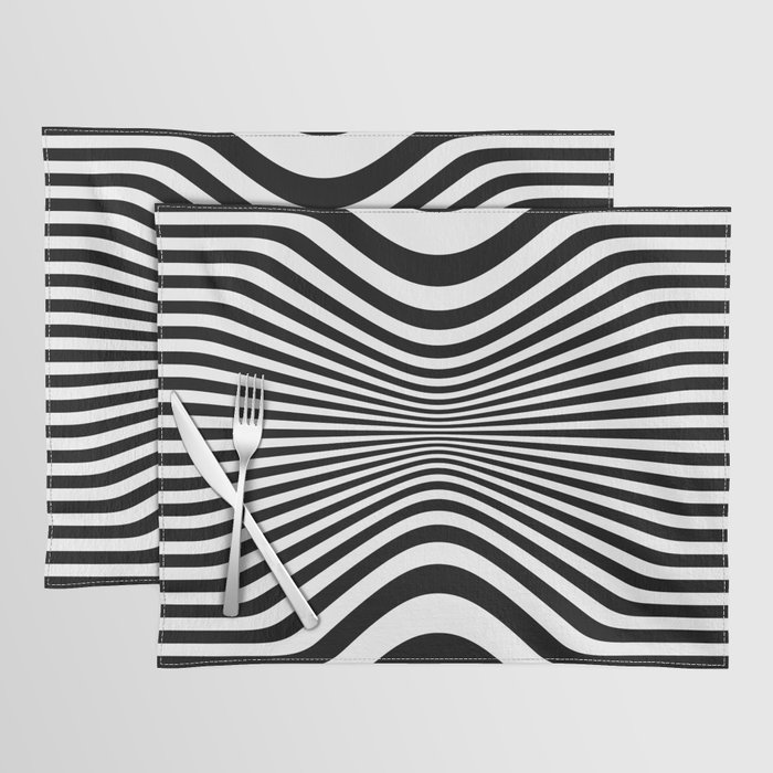 Black And White Stripes Op-Art Optical Illusion Retro Graphic Placemat