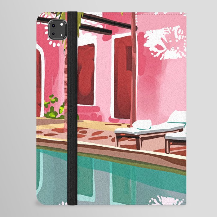 Vacay Villa | Blush Pink Summer Architecture | Tropical Travel Building | Palm Bohemian Resort iPad Folio Case