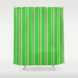 [ Thumbnail: Light Pink & Lime Green Colored Lined Pattern Shower Curtain ]