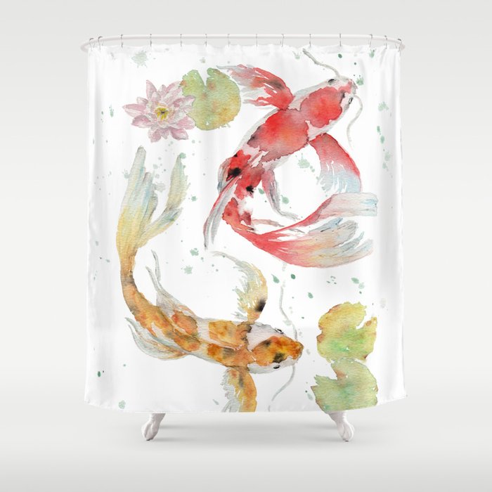 Watercolor Painting of Picture "Koi Pond" Shower Curtain