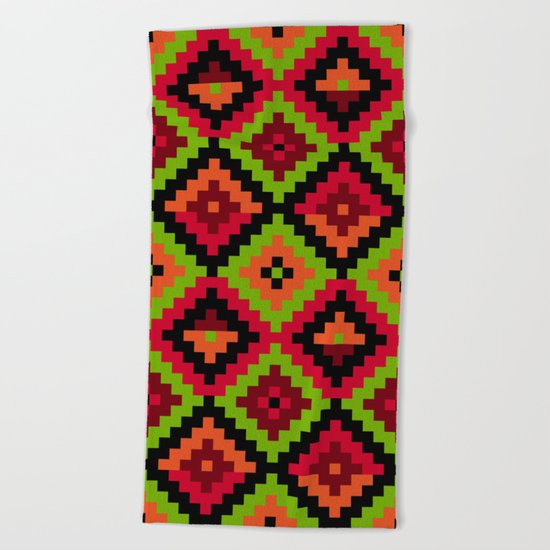 Aztec pattern - green Beach Towel