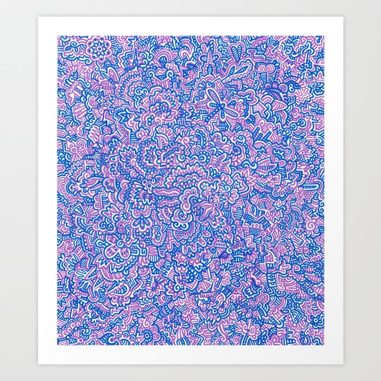 Blue Violet Doodle Art Print