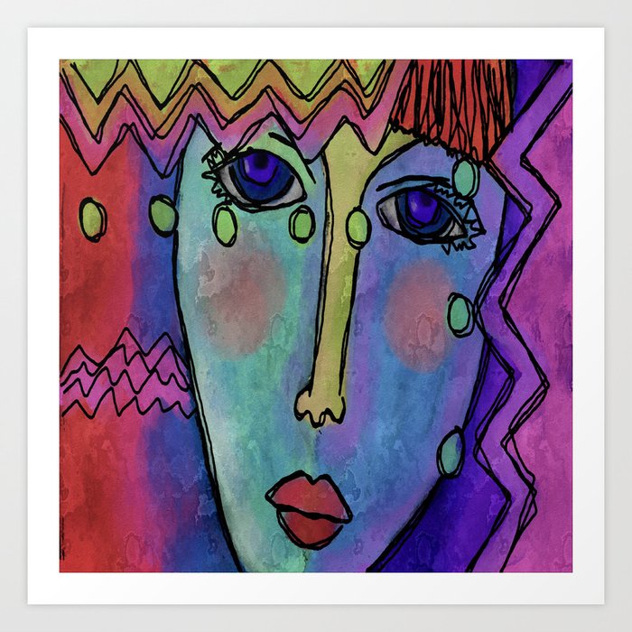 Colorful Abstract Digital Painting Of A Woman Art Print By