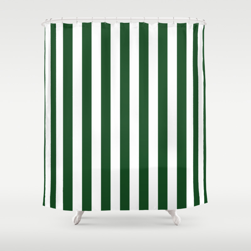 Large Forest Green And White Rustic Vertical Beach Stripes Shower