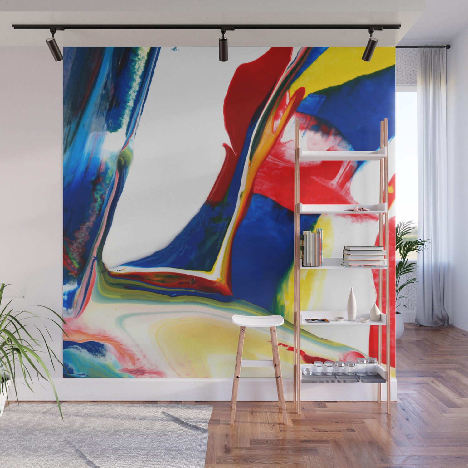 Abstract Acrylic Paint Pattern Texture 4 Red Blue Yellow Wall