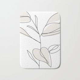 Fine Line Rubber Tree Drawing Bath Mat | Neutralcolor, Modern, Simple, Digital, Nature, Line, Minimalistart, Rubber, Leaf, Leaves 