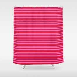 [ Thumbnail: Crimson and Hot Pink Colored Lines/Stripes Pattern Shower Curtain ]