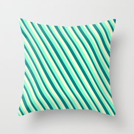 [ Thumbnail: Aquamarine, Teal & Light Yellow Colored Stripes/Lines Pattern Throw Pillow ]