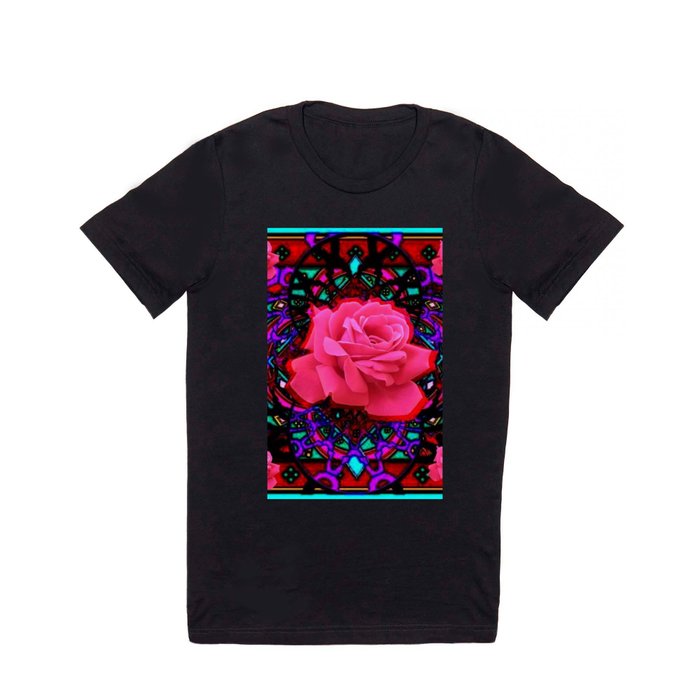 PURPLE ART ABSTRACT PINK ROSE FLOWERS T Shirt