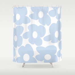 Large Baby Blue Retro Flowers White Background #decor #society6 #buyart Shower Curtain